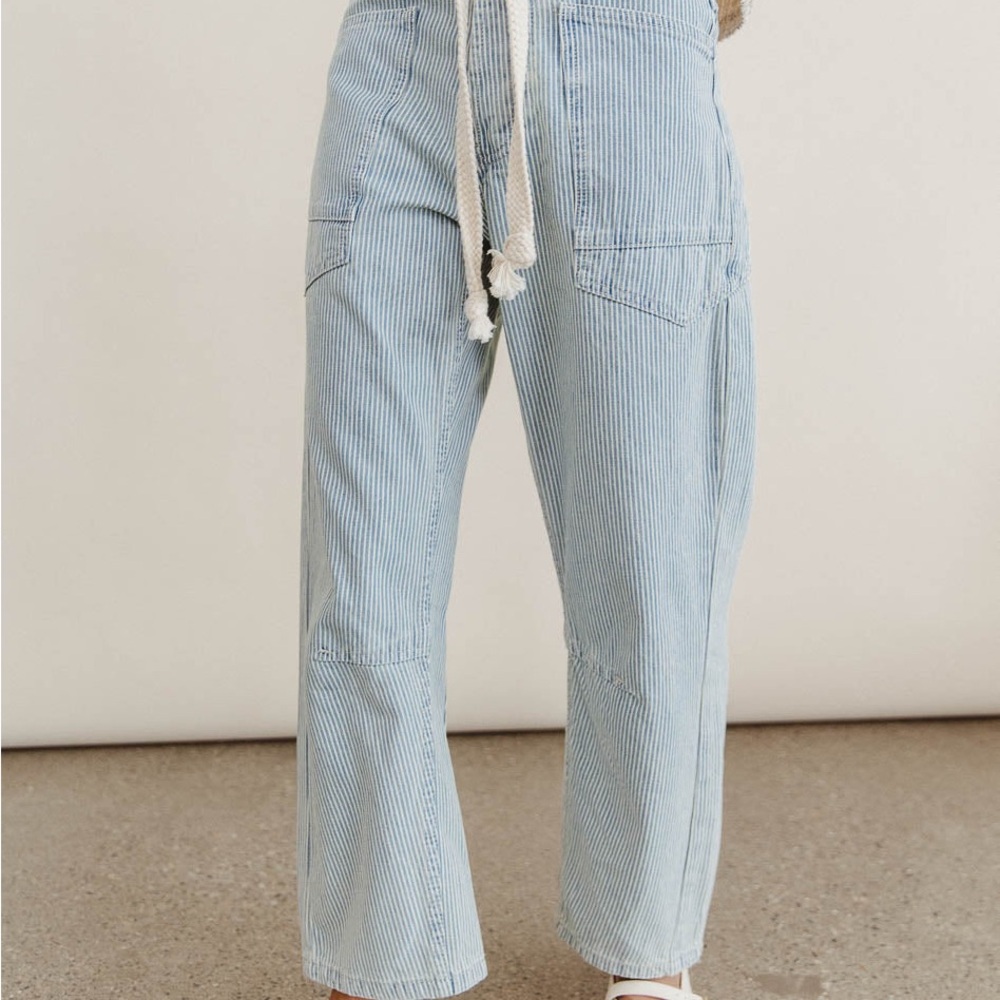 Bohme Light Blue Striped Cropped Jeans